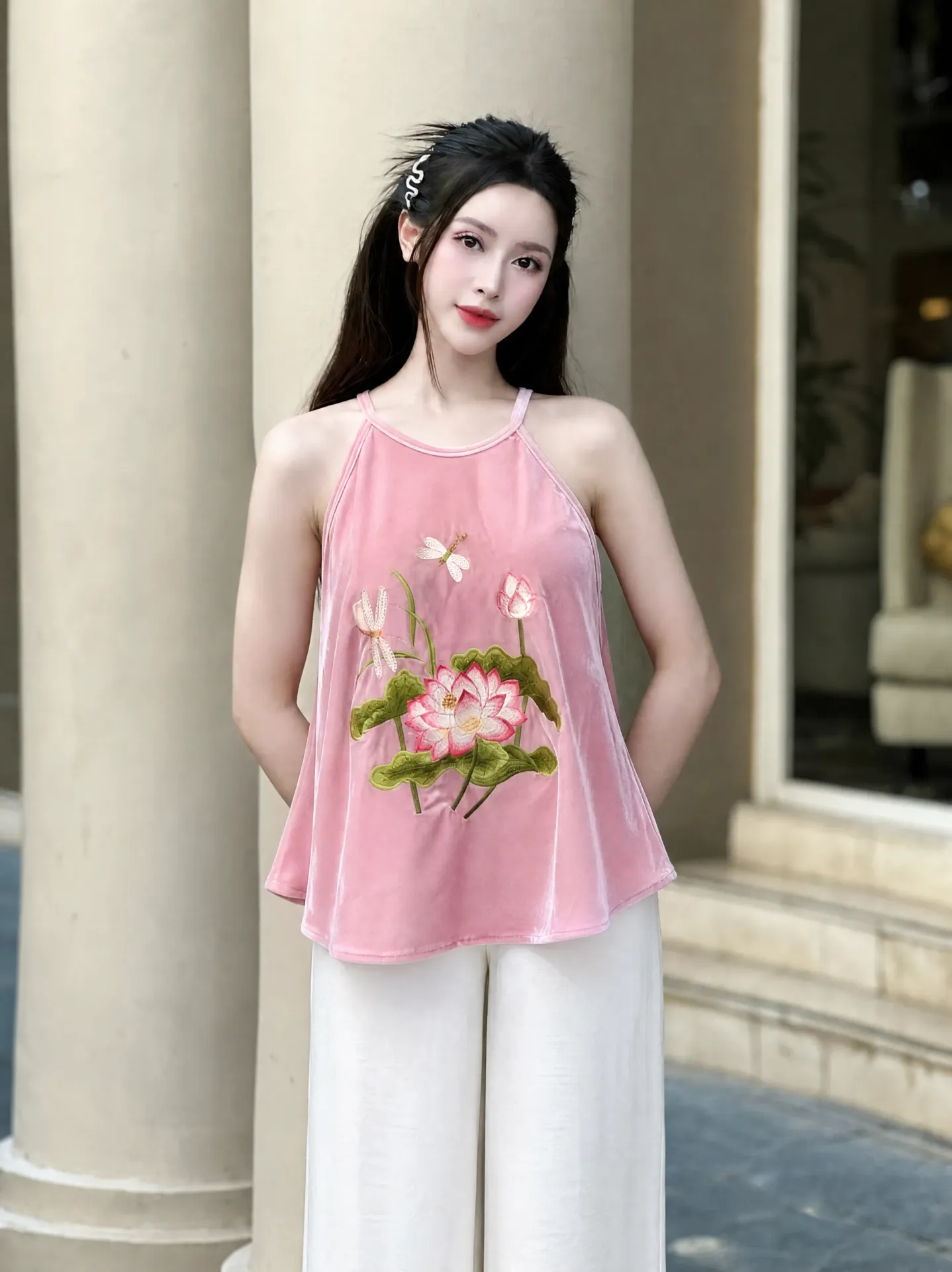 Set Áo Hồng Phấn + Quần Lụa Trắng