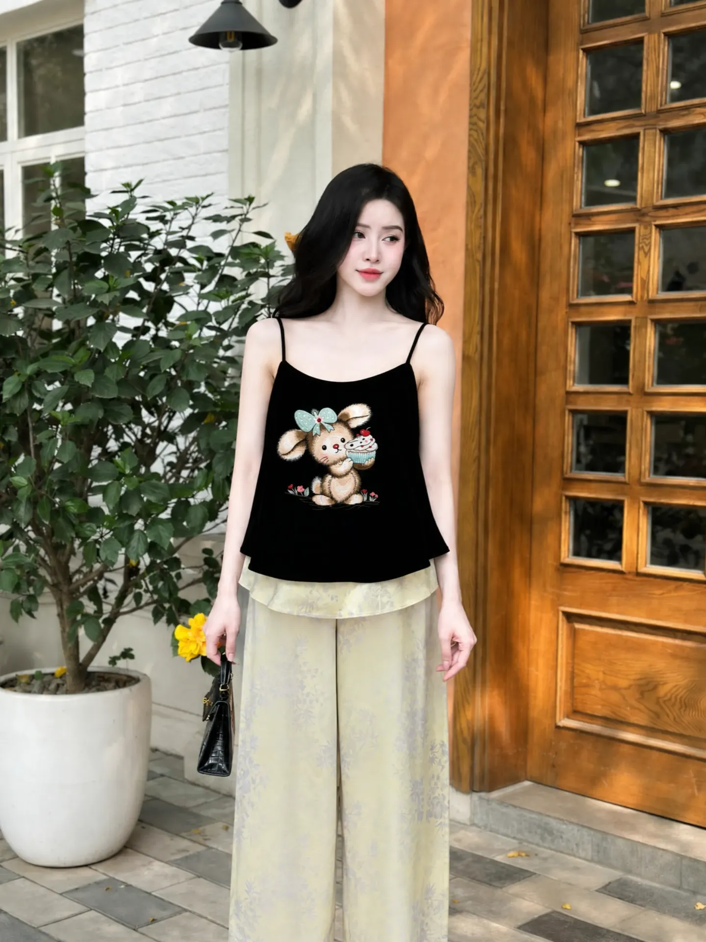Set Áo + Quần Đen phối xanh cốm